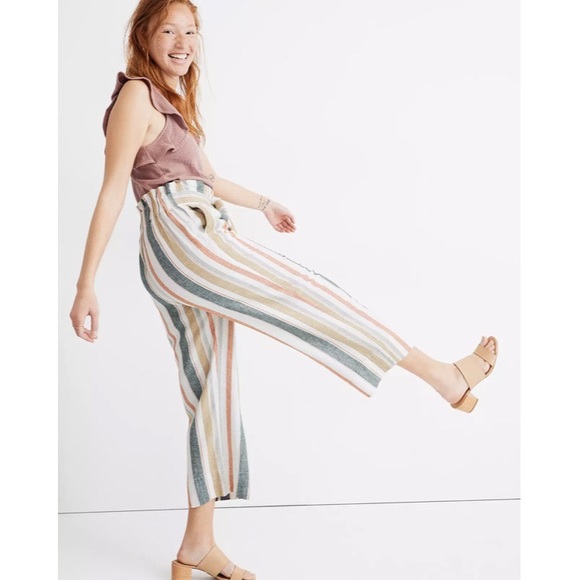 Madewell Tie-Waist Huston Pull-On Striped Linen Blend Crop Pants - Picture 2 of 11
